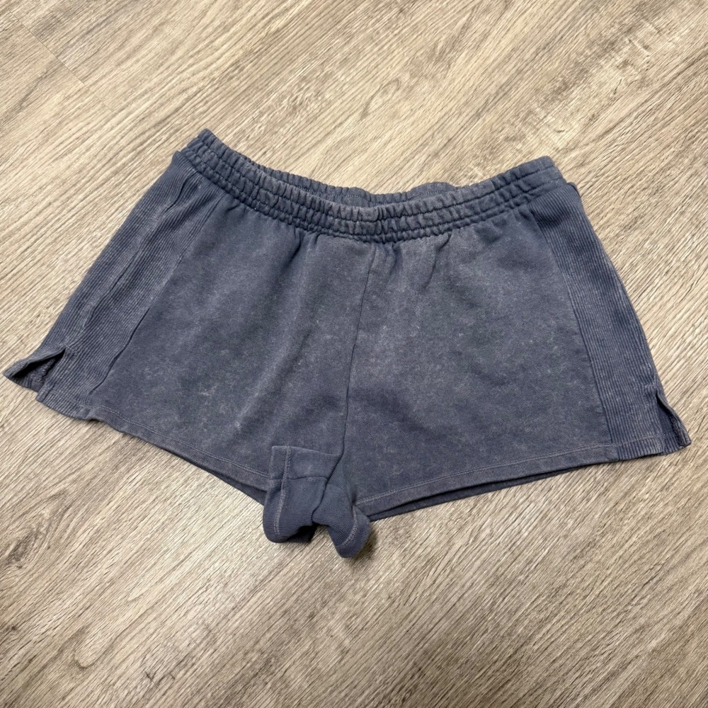 Aeropostale Womens Blue Gray Acid Wash Fleece Lounge Shorts Size S Elastic Waist